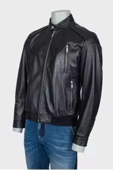 Men's leather jacket with skull on back