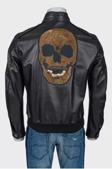 Men's leather jacket with skull on back