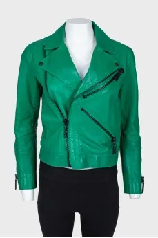 Leather jacket with embroidery from behind