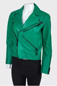 Leather jacket with embroidery from behind