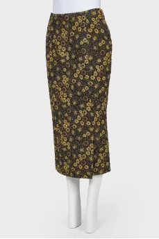 Floral embossed pencil skirt