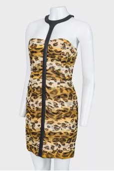 Leopard dress with leather insert