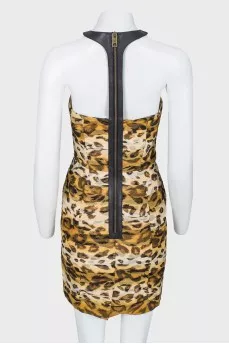 Leopard dress with leather insert