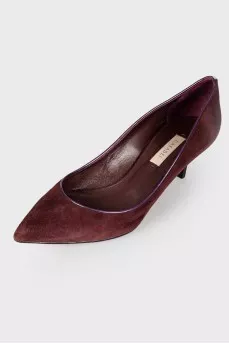 Burgundy suede pumps