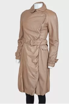 Beige leather trench coat