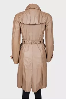 Beige leather trench coat