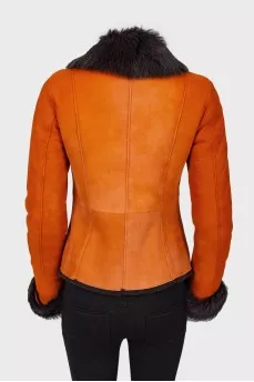 Sheepskin coat in leather with asymmetric zip