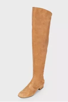 Low-heeled suede over the knee boots