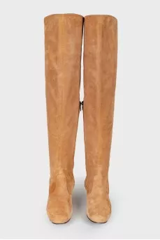 Low-heeled suede over the knee boots