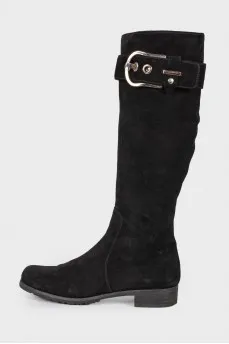 Suede boots with belt buckle