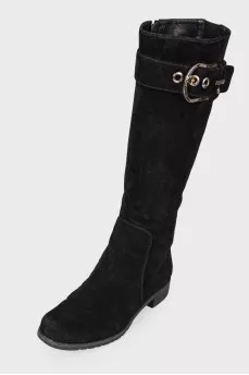Suede boots with belt buckle