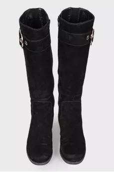 Suede boots with belt buckle