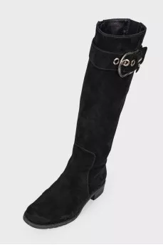 Suede boots with belt buckle