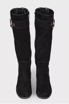 Suede boots with belt buckle