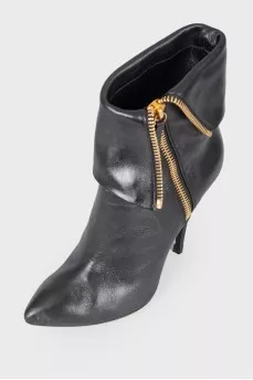 High-heeled leather ankle boots