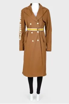 Printed trench coat with waistband