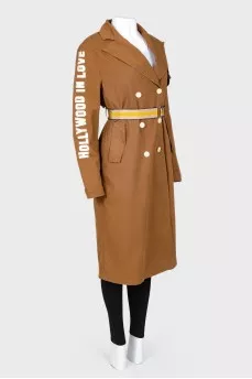 Printed trench coat with waistband