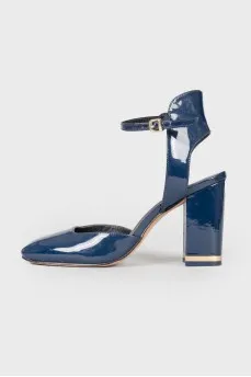 Blue patent leather high heels