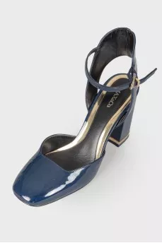 Blue patent leather high heels