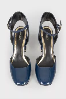 Blue patent leather high heels