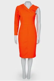 One sleeve bright red dress