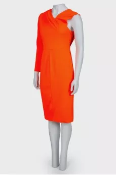 One sleeve bright red dress