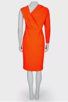 One sleeve bright red dress