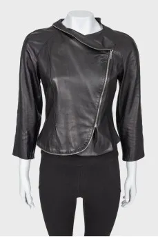 Black leather jacket with side zip