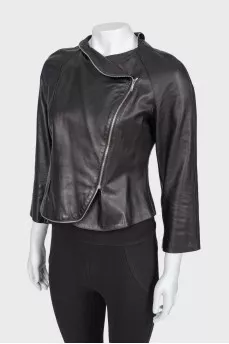 Black leather jacket with side zip