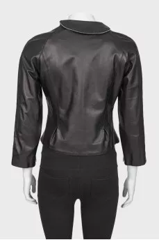 Black leather jacket with side zip