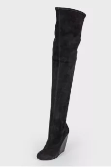 Suede wedge over the knee boots