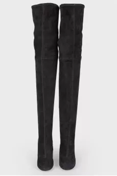Suede wedge over the knee boots