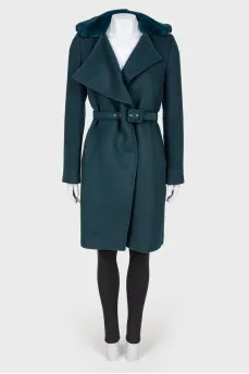 Coat on a belt with a tag