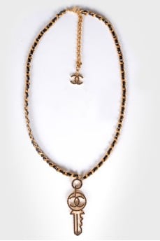 Намисто CHANEL GOLD CC KEY LEATHER CHAIN NECKLACE (RUNWAY 2017)