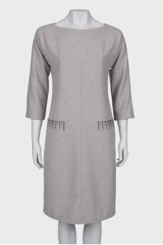 Gray sheath dress with rhinestones
