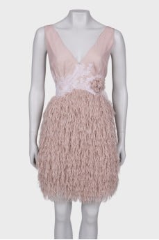 Beige fringed dress with tag