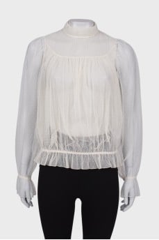 Semi-sheer button-down blouse