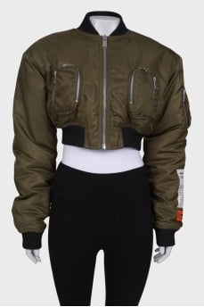 Khaki cropped bomber jacket