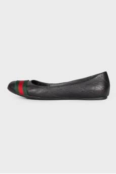 Leather ballerinas with textile insert