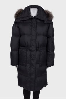 Down jacket with detachable hood, with tag