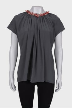 Dark green blouse with rhinestones