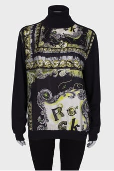 Sweater in wool and silk print