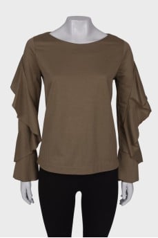 Olive ruffle sleeve blouse