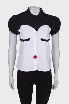 Black and white shirt with lantern sleeve