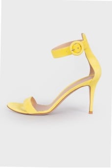 Yellow suede stiletto heel sandals