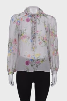 Sheer blouse in floral print