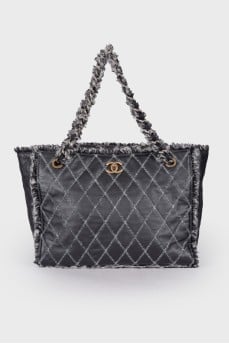 Сумка Matelasse Chain Shoulder Leather Tweed Black Shoulder Bag 