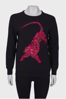Black sweatshirt with embroidery and rhinestones
