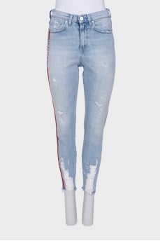 Light blue raw hem jeans