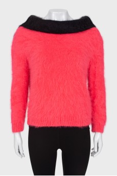 Two-tone high pile sweater
